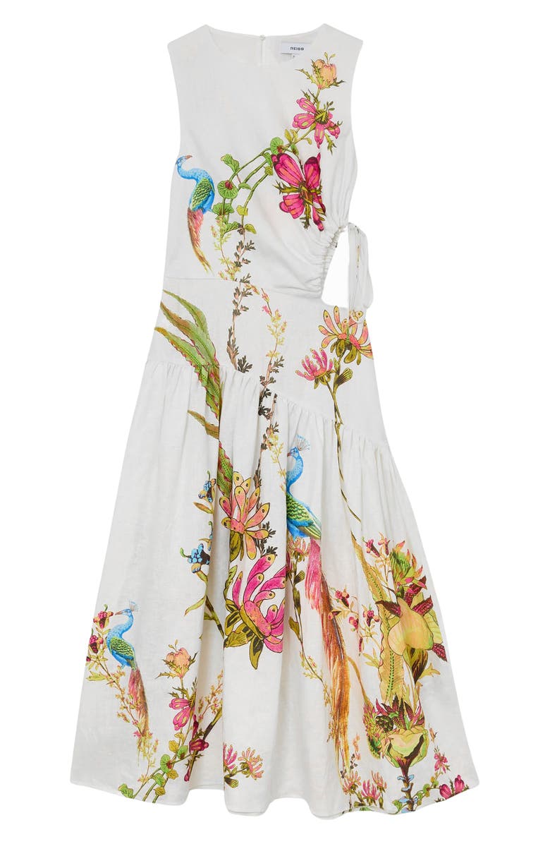 Reiss Bianca Floral Side Cutout Drop Waist Midi Dress, Alternate, color, Ivory