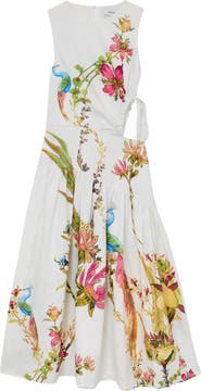 Reiss Bianca Floral Side Cutout Drop Waist Midi Dress