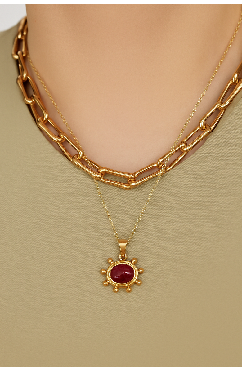 Ottoman Hands Zand Ruby Pendant Necklace, Alternate, color, Gold