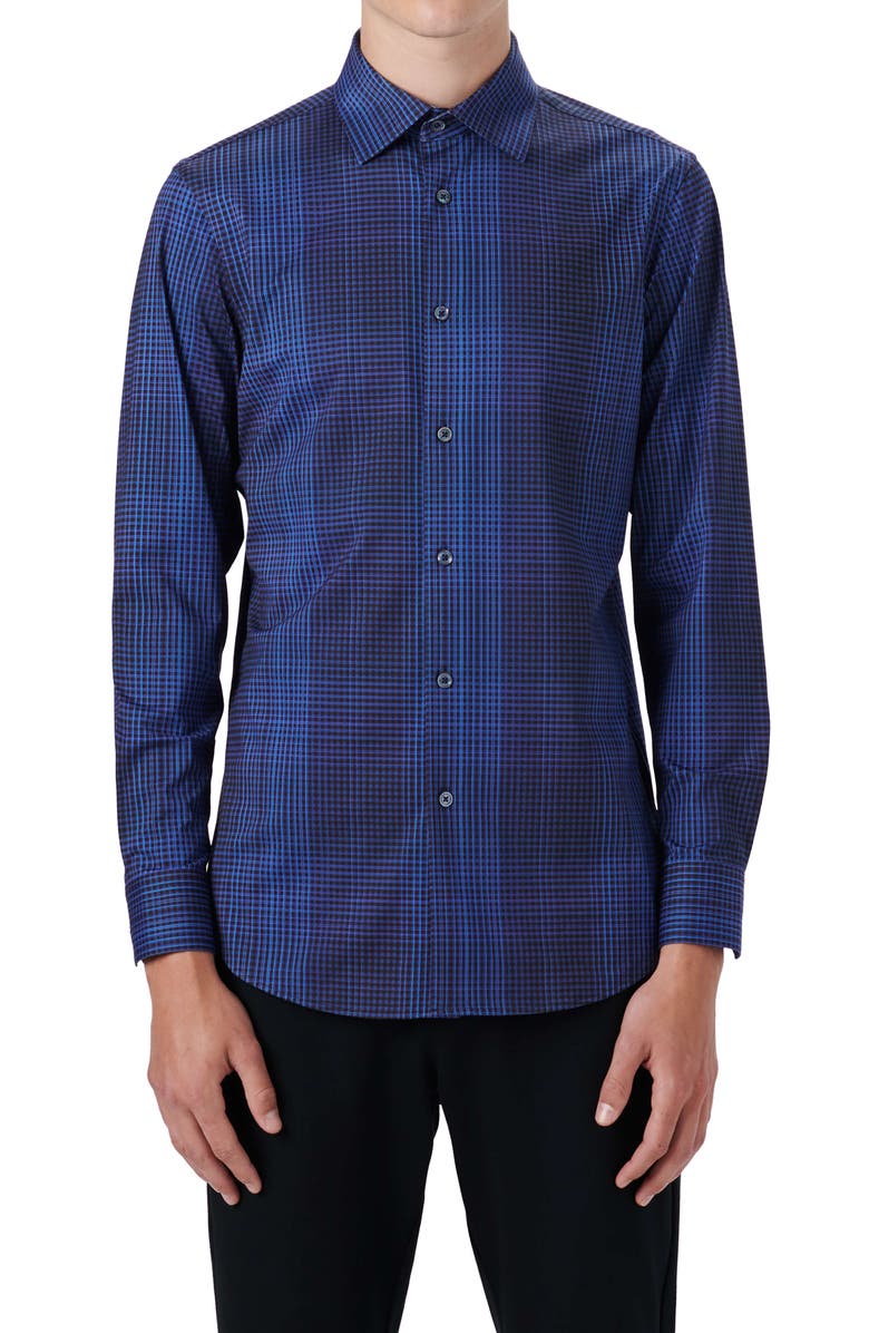 Bugatchi OoohCotton<sup>®</sup> Check Button-Up Shirt, Main, color, Midnight