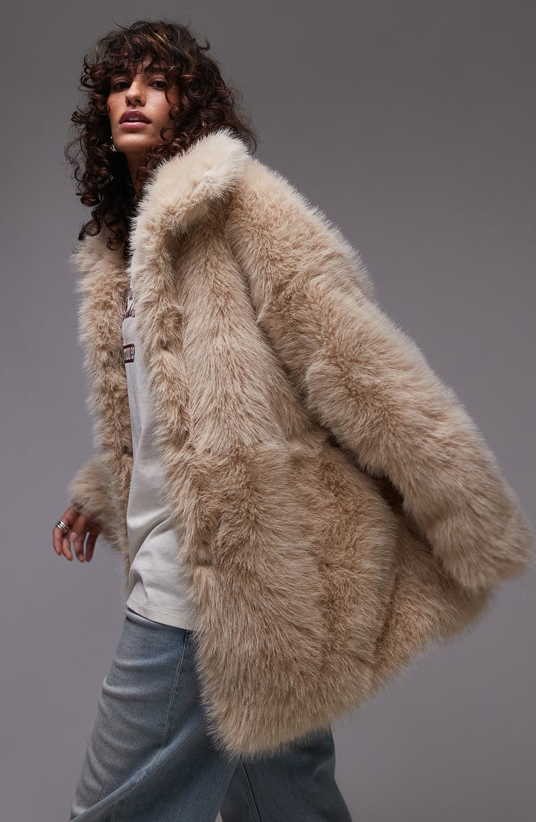 Topshop Faux Fur Coat, Alternate, color,
