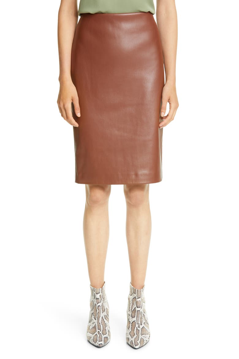 Skinny Faux Leather Pencil Skirt, Main, color, CHESTNUT