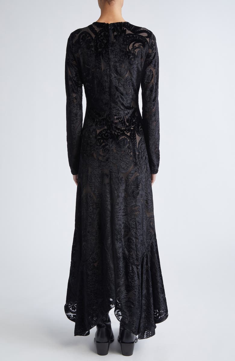 Etro Velvet Paisley Long Sleeve Mesh Midi Dress, Alternate, color, 