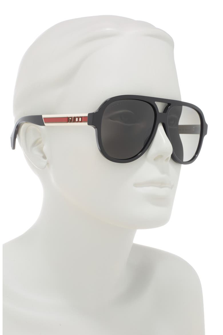 58mm Aviator Sunglasses, Alternate, color, BLACK WHITE GREY