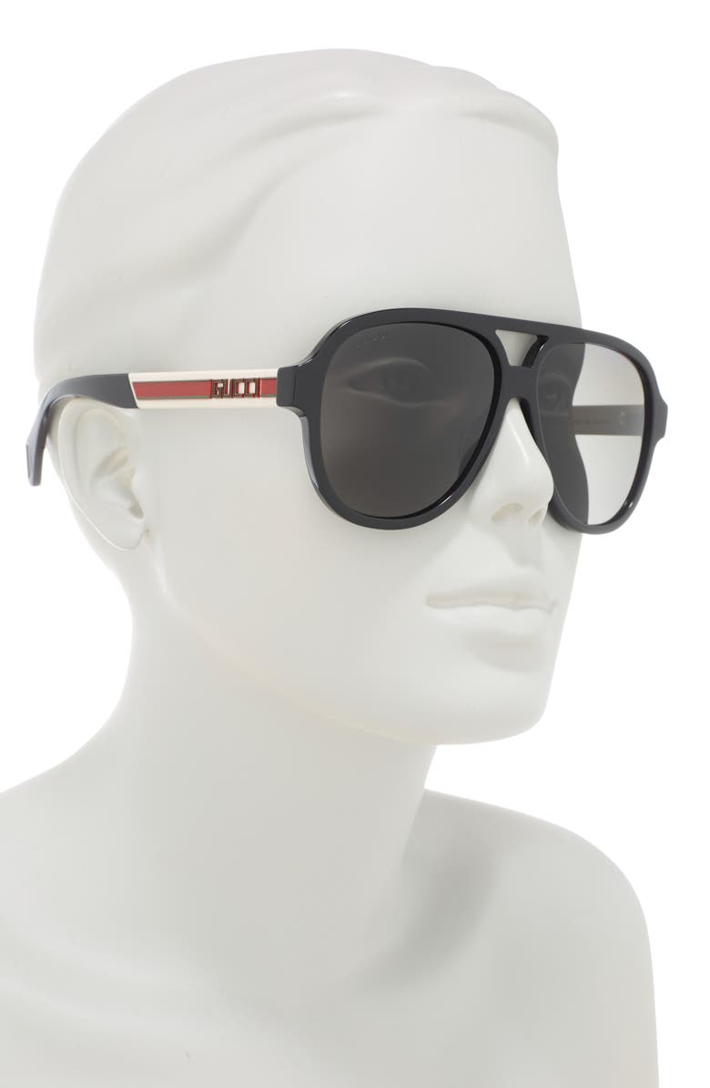 Gucci 58mm Aviator Sunglasses, Alternate, color, Black White Grey