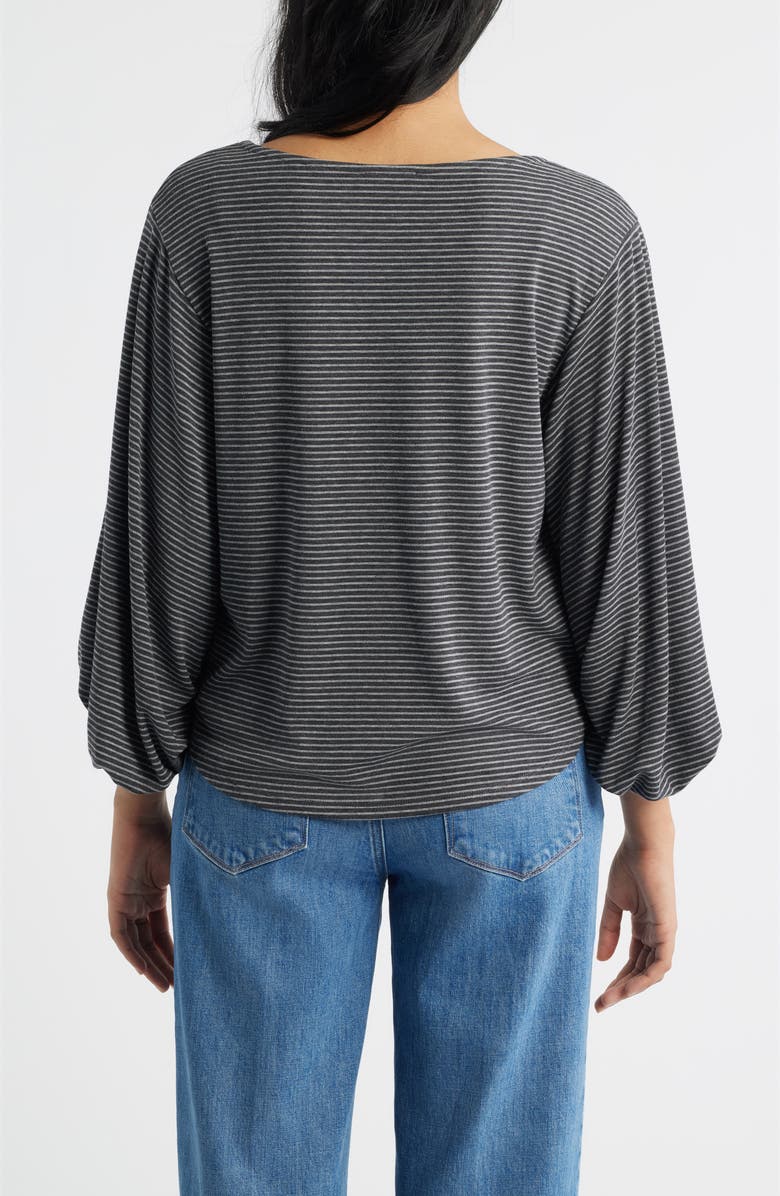 Wit & Wisdom Stripe Balloon Sleeve Knit Top, Alternate, color, Heather Charcoal