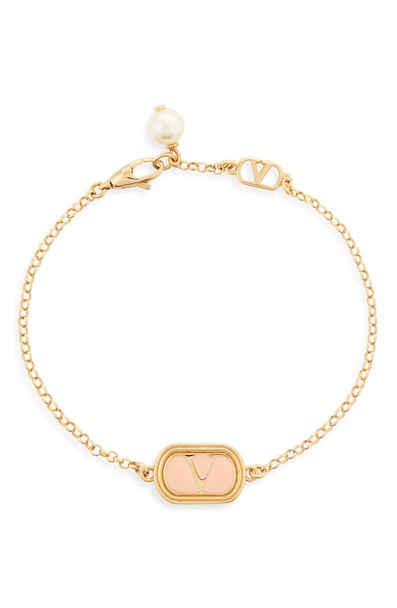 Valentino Garavani VLOGO Ovalette Chain Bracelet, Main, color, Oro/ Rosa/ Cream