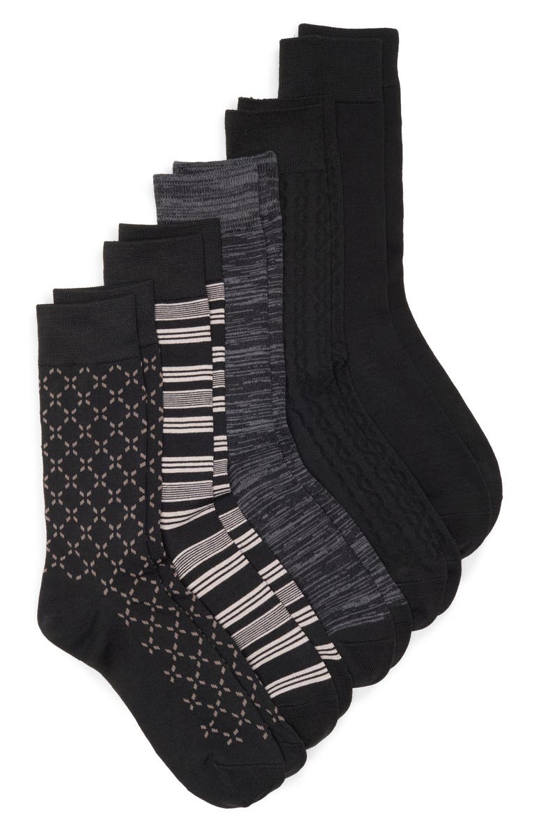 NORDSTROM RACK 5-Pack Stripe Diamond Dress Socks, Main, color, Black -Grey Multi