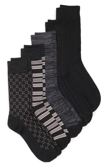 Nordstrom Rack 5-pack Stripe Diamond Dress Socks In Black -grey Multi