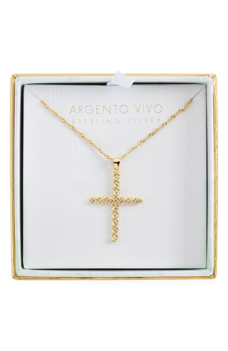 Argento Vivo Sterling Silver Cubic Zirconia Cross Pendant Necklace, Main, color, Gold