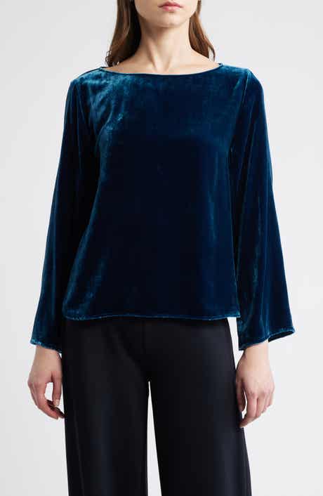 Eileen Fisher Ballet Neck Flare Sleeve Velvet Top