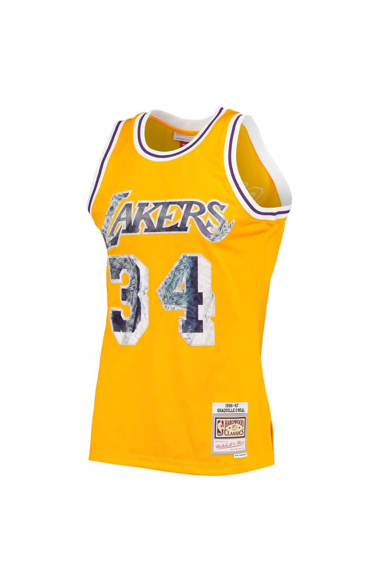 Mitchell & Ness Men's Mitchell & Ness Shaquille O'Neal Gold Los Angeles Lakers 1996-97 Hardwood Classics NBA 75th Anniversary Diamond Swingman Jersey, Alternate, color, 