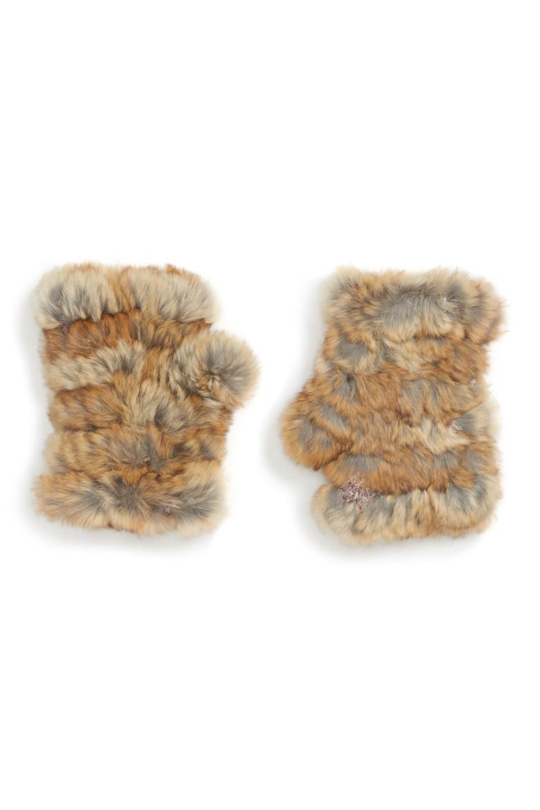 Mandy Genuine Rabbit Fur Open Top Mittens, Main, color, NATURAL HEATHER