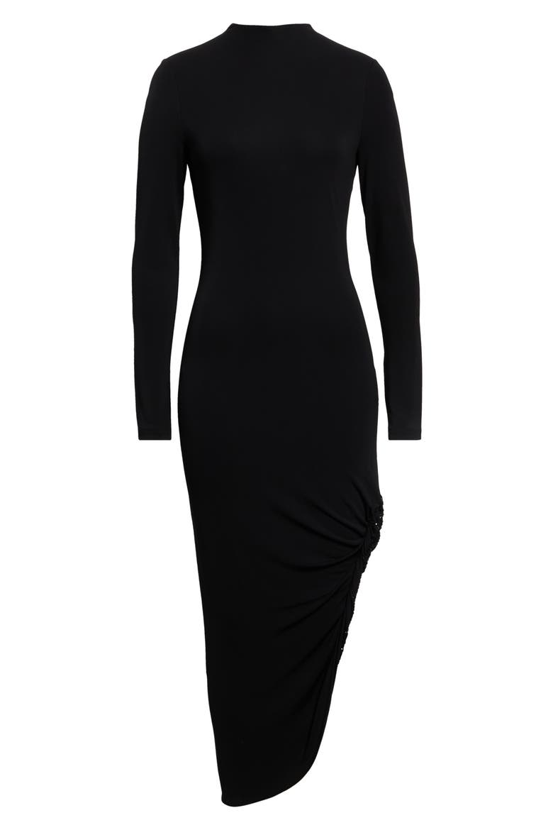 Twisted Drape Long Sleeve Jersey Dress, Main, color, BLACK