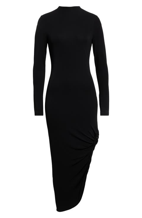 Twisted Drape Long Sleeve Jersey Dress