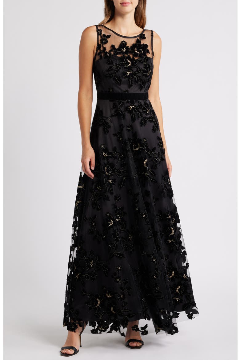 Eliza J Flocked Metallic Tulle Gown (Women) | Nordstrom