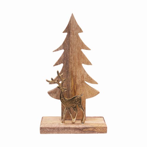 Gallerie Ii Wood/gold Tree & Deer Decorative Figurine In Brown