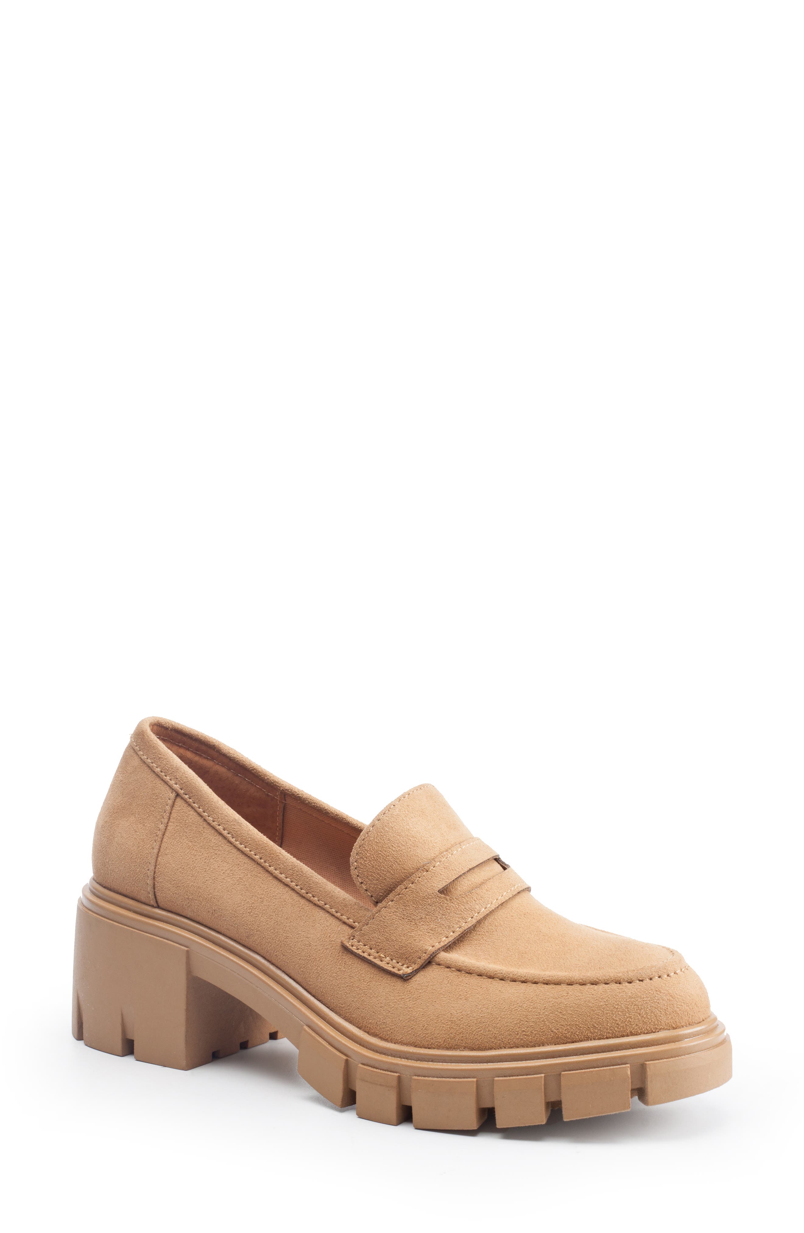 Blaze Lug Sole Penny Loafer, Main, color, TAN MICROSUEDE