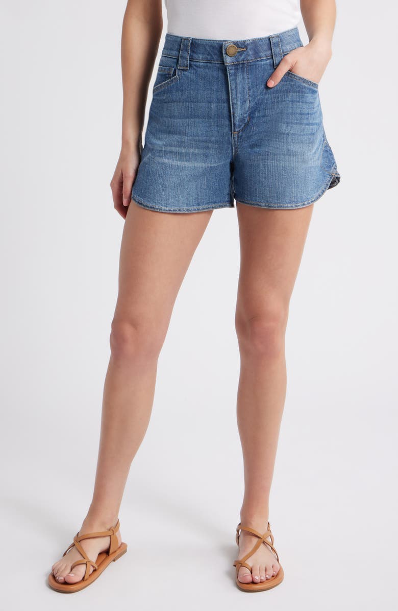 Wit & Wisdom Skyrise Dolphin Hem Denim Shorts, Main, color, Mid Blue Artisanal