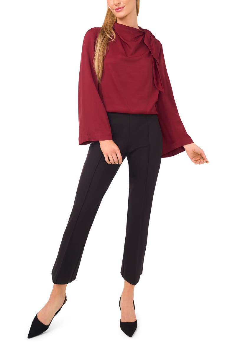 Tie Neck Twill Top, Alternate, color, TAWNY PORT