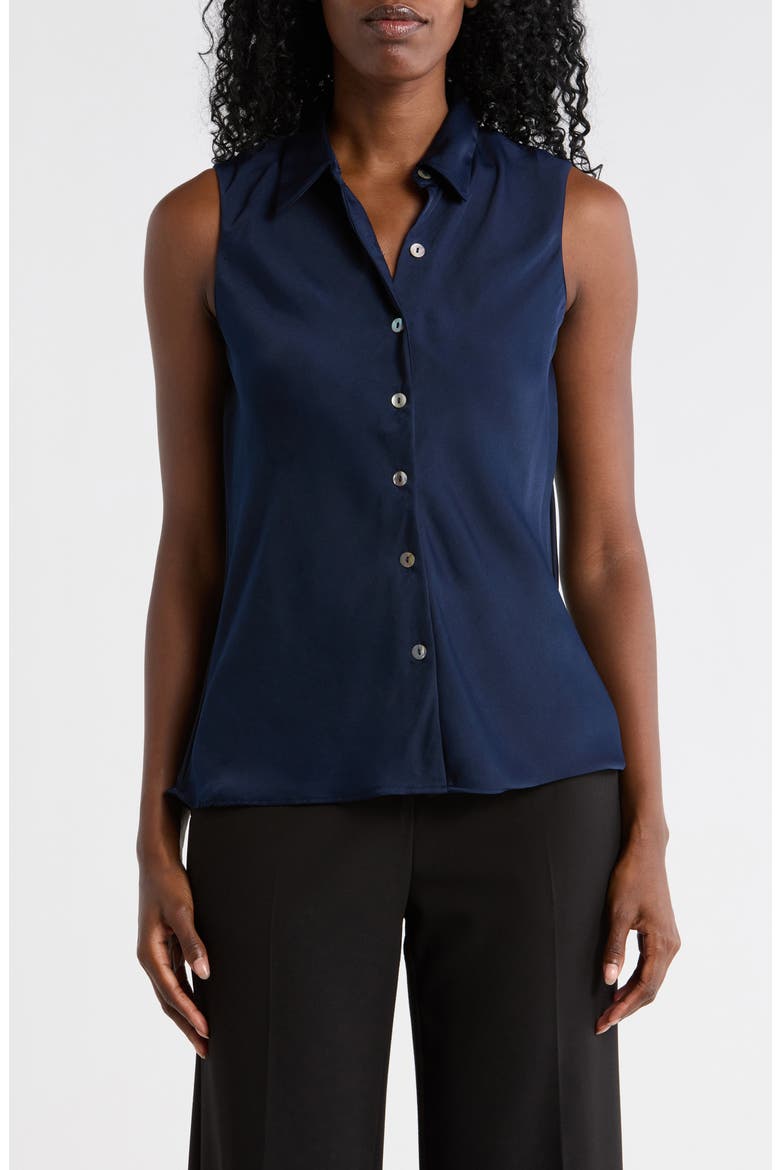 Sleeveless Button-Up Shirt, Main, color, NAVY