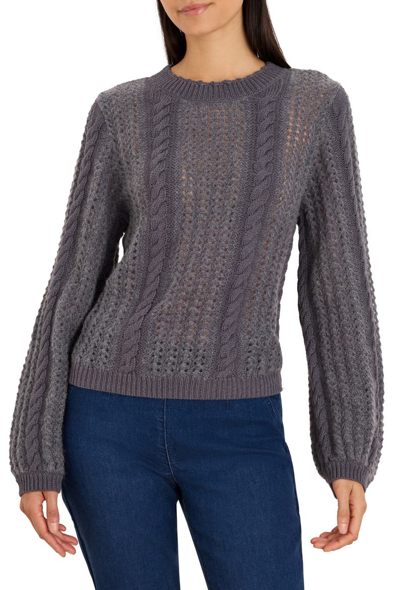 Puff Sleeve Mix Sweater, Main, color, DARK BLUESTONE