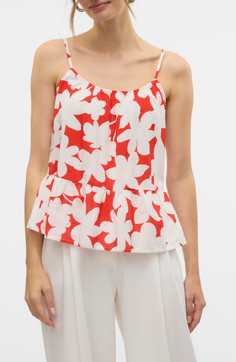VERO MODA Dicthe Floral Peplum Organic Cotton Camisole, Main, color, Fiery Red Aoploa