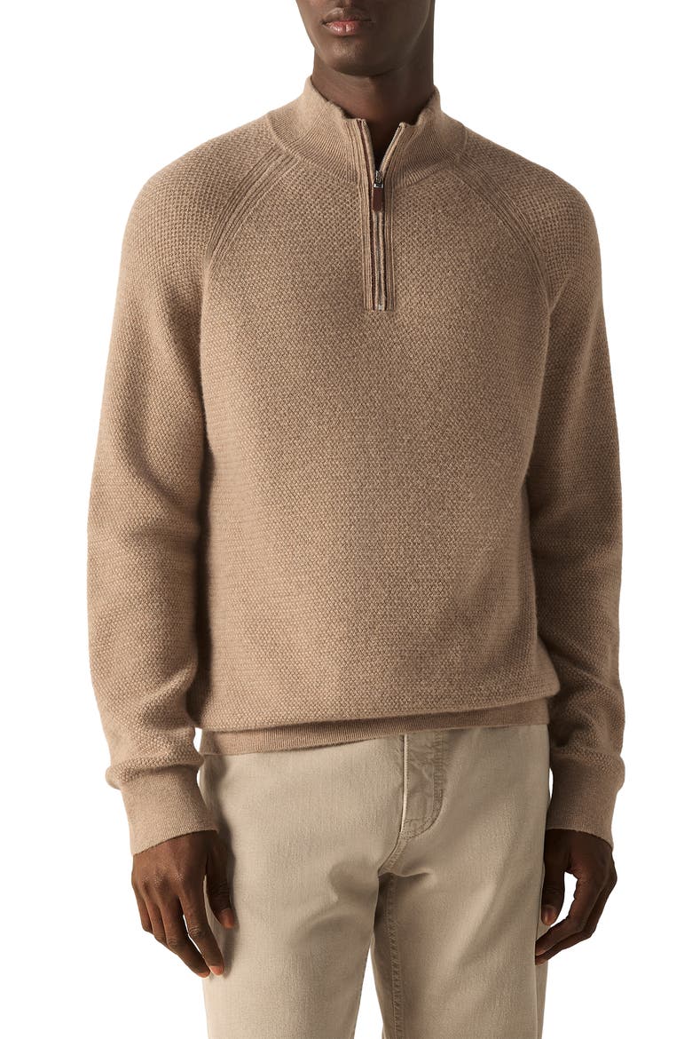 Oasi Cashmere Jacquard Quarter Zip Sweater, Main, color, LIGHT BEIGE