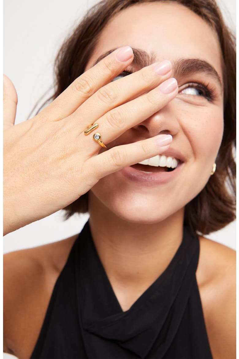 Open 18K Gold-Plated Ring with White Topaz, Alternate, color, Gold