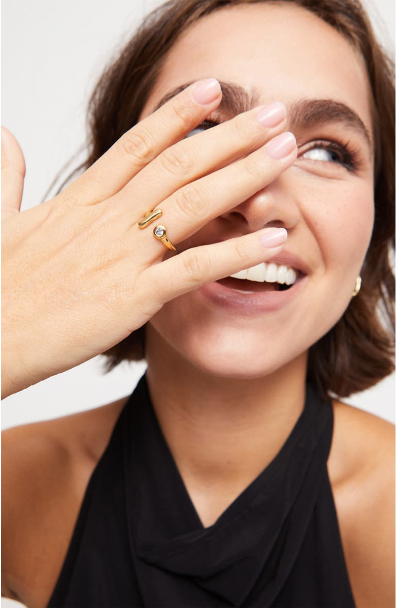 UNODE50 Open 18K Gold-Plated Ring With White Topaz, Alternate, color, Metallic Gold