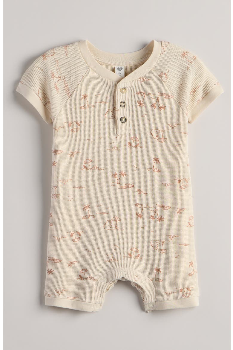 Waffle Knit Henley Romper, Main, color, BEIGE SWAN BEACH BEARS