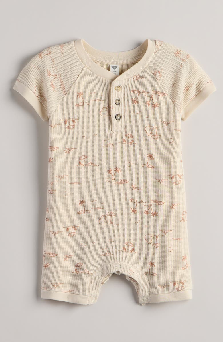 Nordstrom Waffle Knit Henley Romper, Main, color, Beige Swan Beach Bears