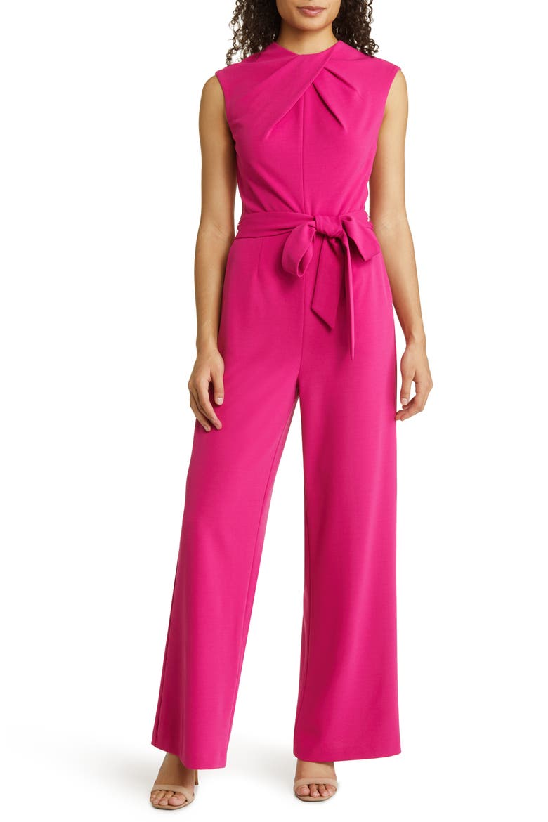 Cross Neck Tie Waist Jumpsuit, Main, color, WILD BERRY