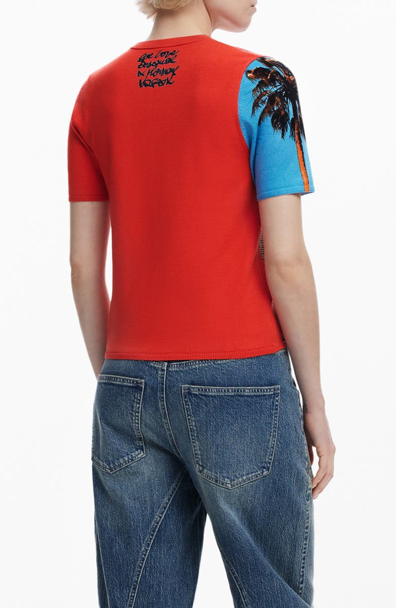 Desigual Collage Print Short Sleeve Knit Top, Alternate, color, 