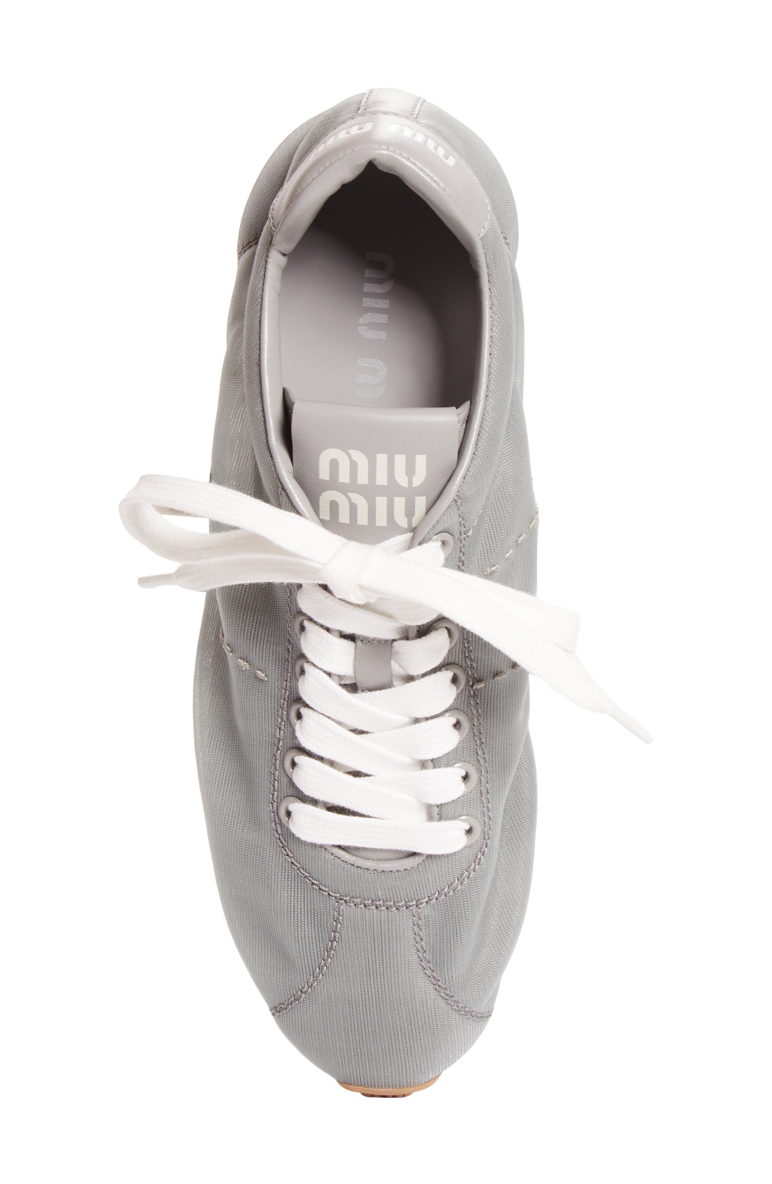 Miu Miu Plume Mesh Sneaker, Alternate, color, Alluminio