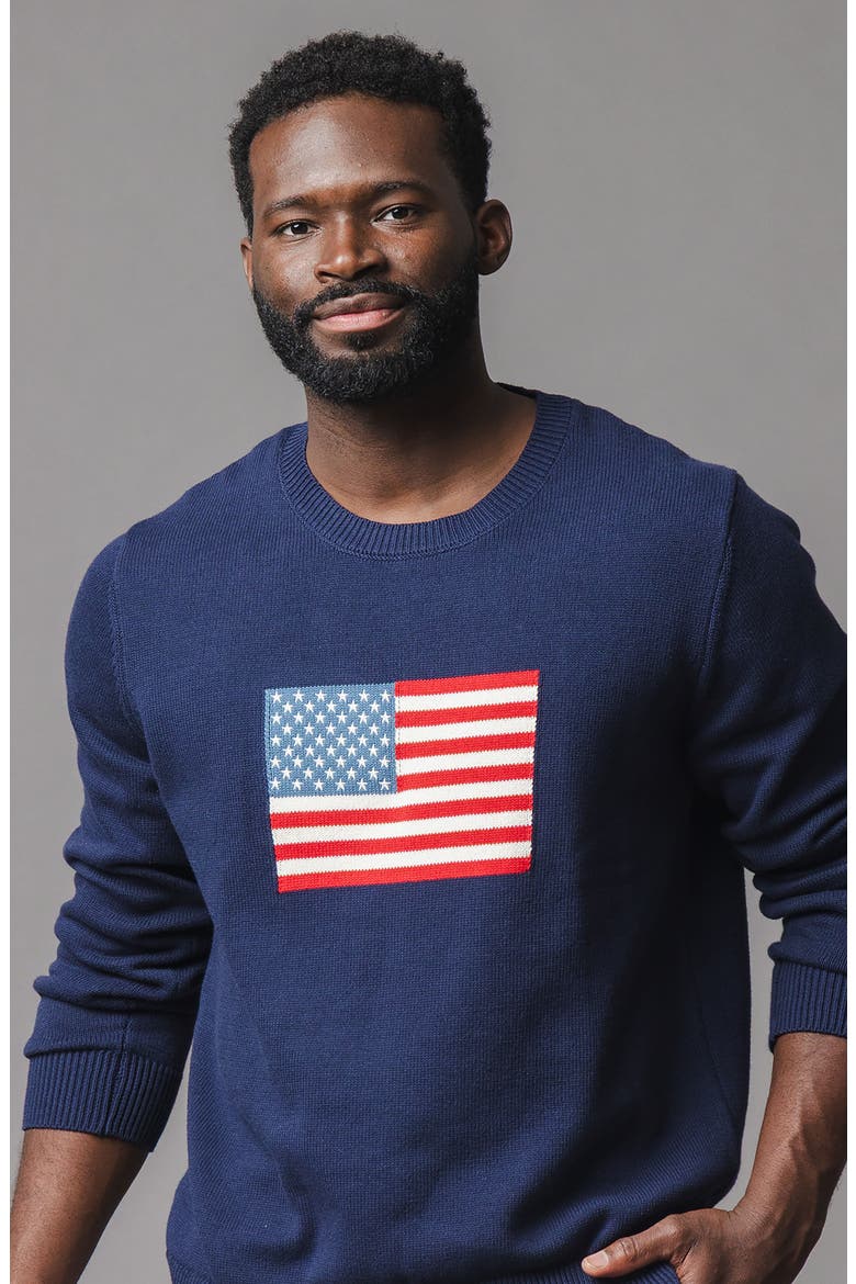 Men's Organic Crew Neck Flag Sweater, Alternate, color, Navy Flag