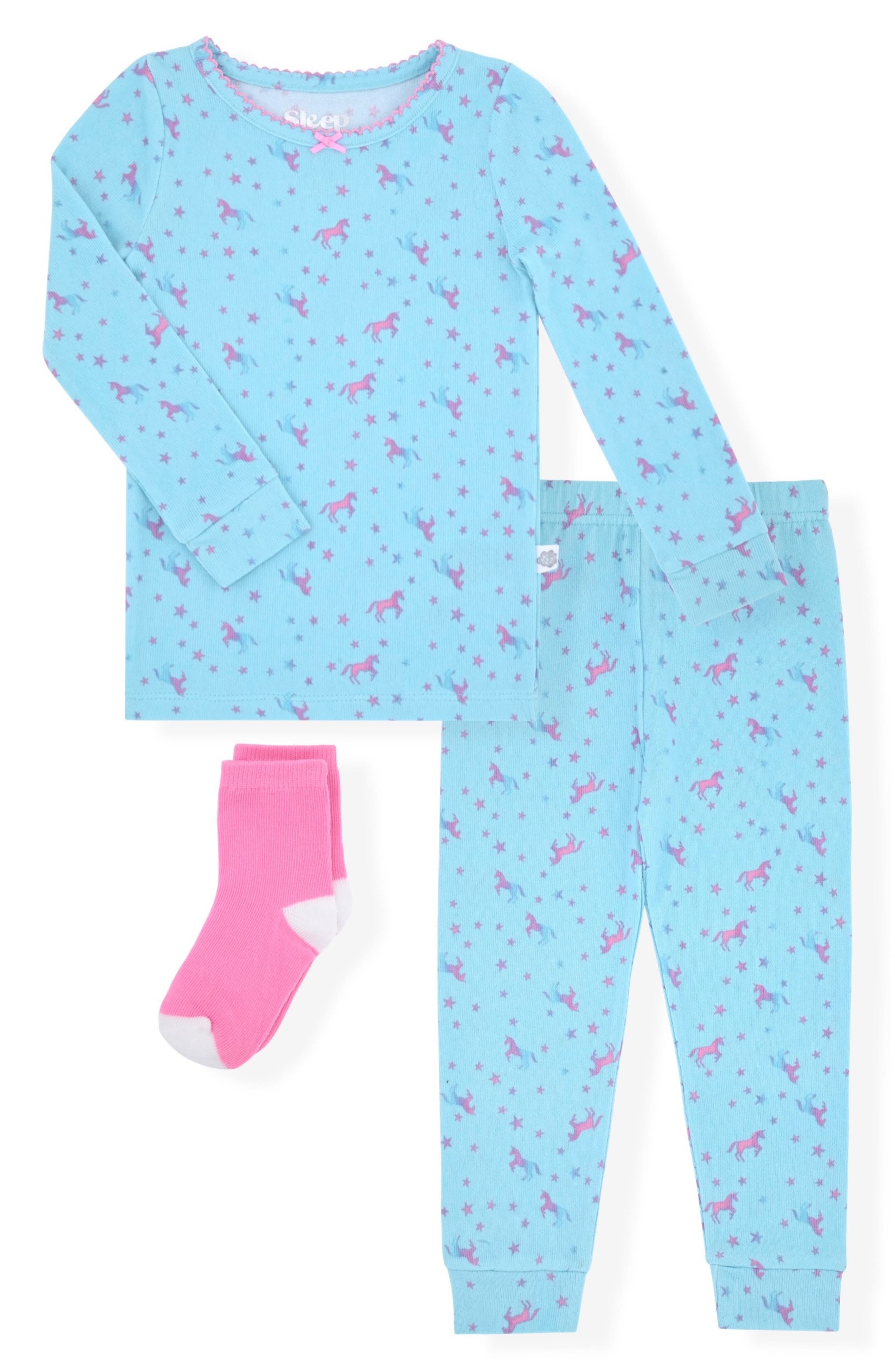 SLEEP ON IT Unicorn Print Fitted Three-Piece Pajamas