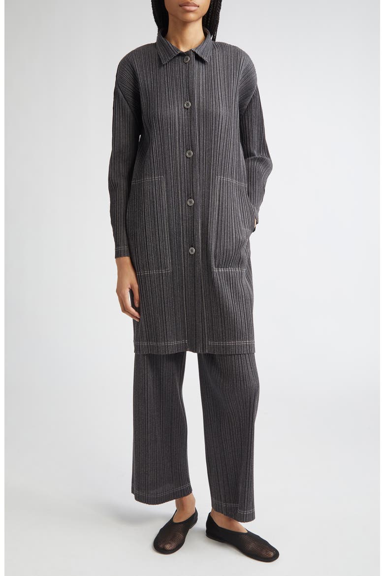 Trompe l'Oeil Pleated Shirt Jacket, Alternate, color, BLACK