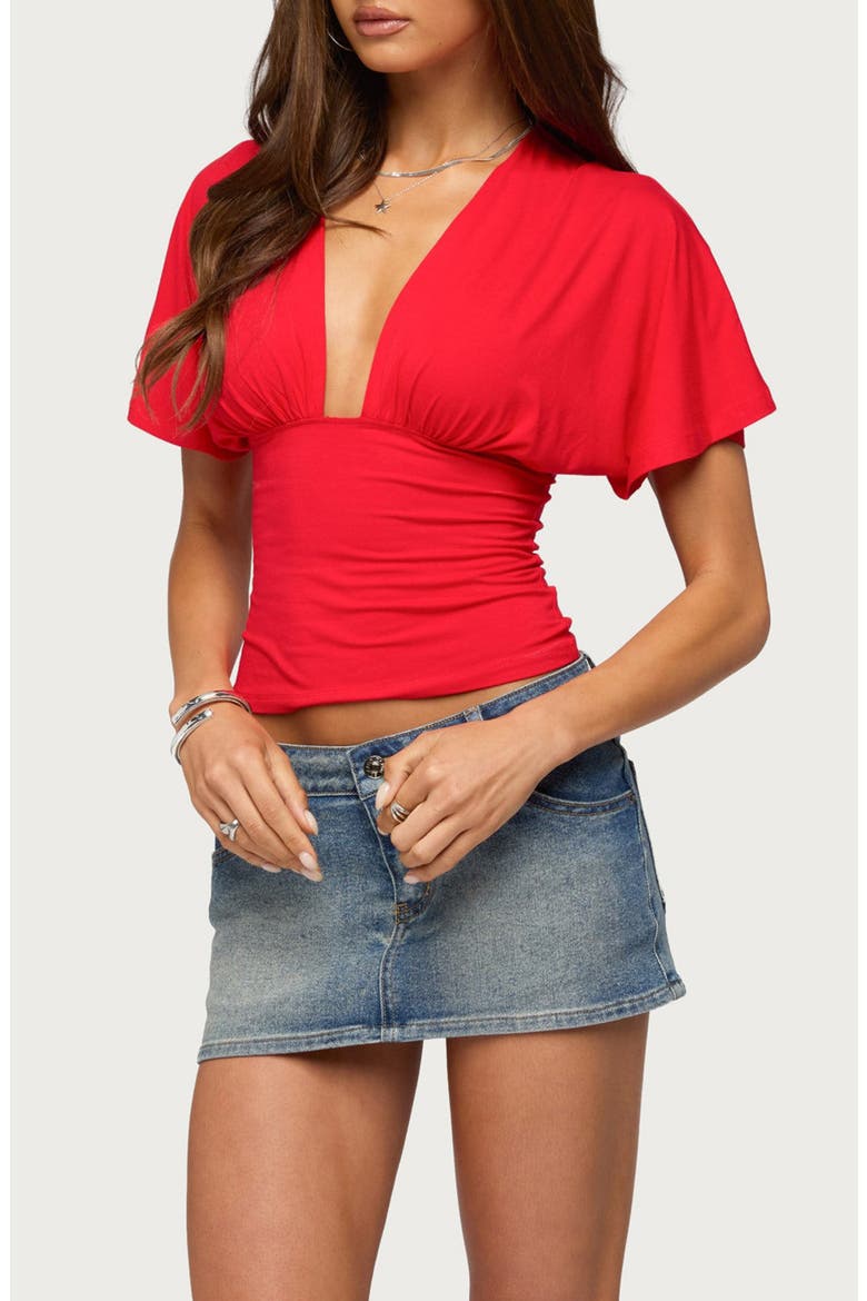 Betee Flutter Sleeve Plunge Neck Top, Alternate, color, RED