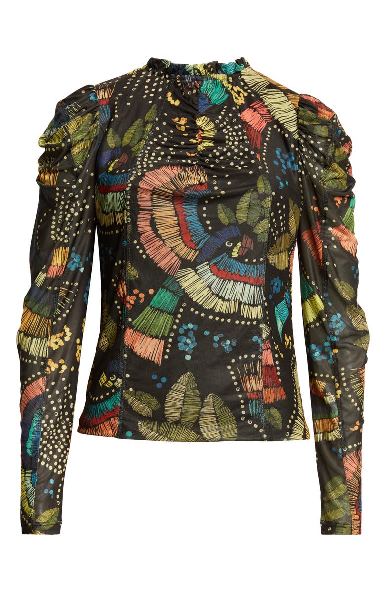 FARM Rio Colorful Birds Long Sleeve Mesh Shirt, Alternate, color, 