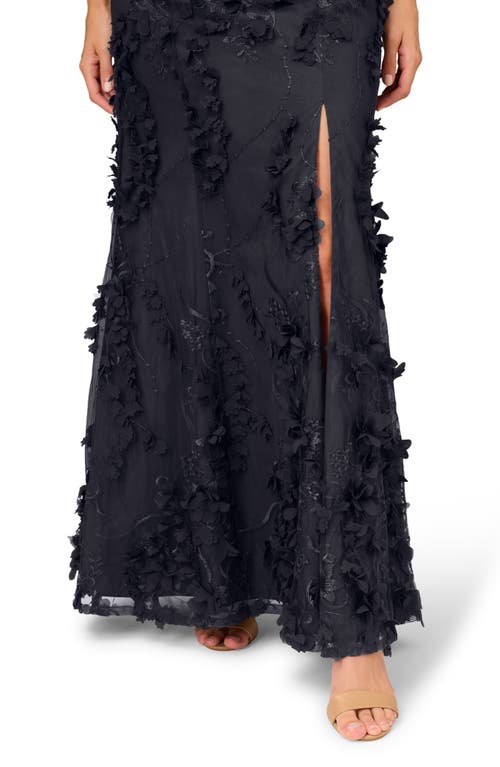 Aidan Mattox By Adrianna Papell Embroidered Mesh Trumpet Gown In Blue