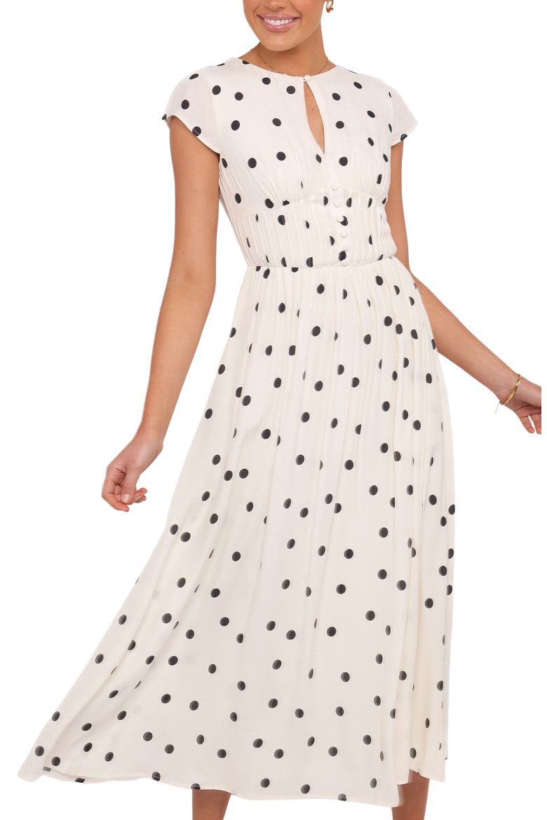 Darline Dot Keyhole Midi Dress, Main, color, WHITE POLKA DOT
