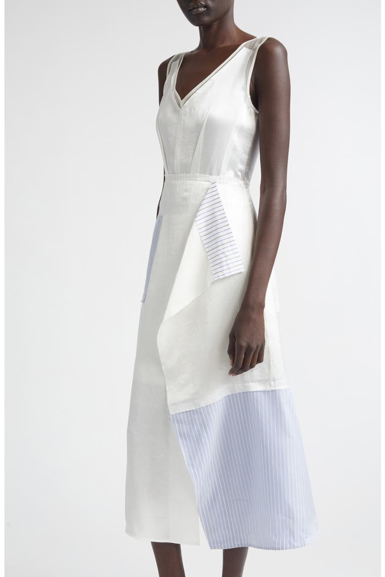 Stripe Collage V-Neck Midi Dress, Alternate, color, WHITE