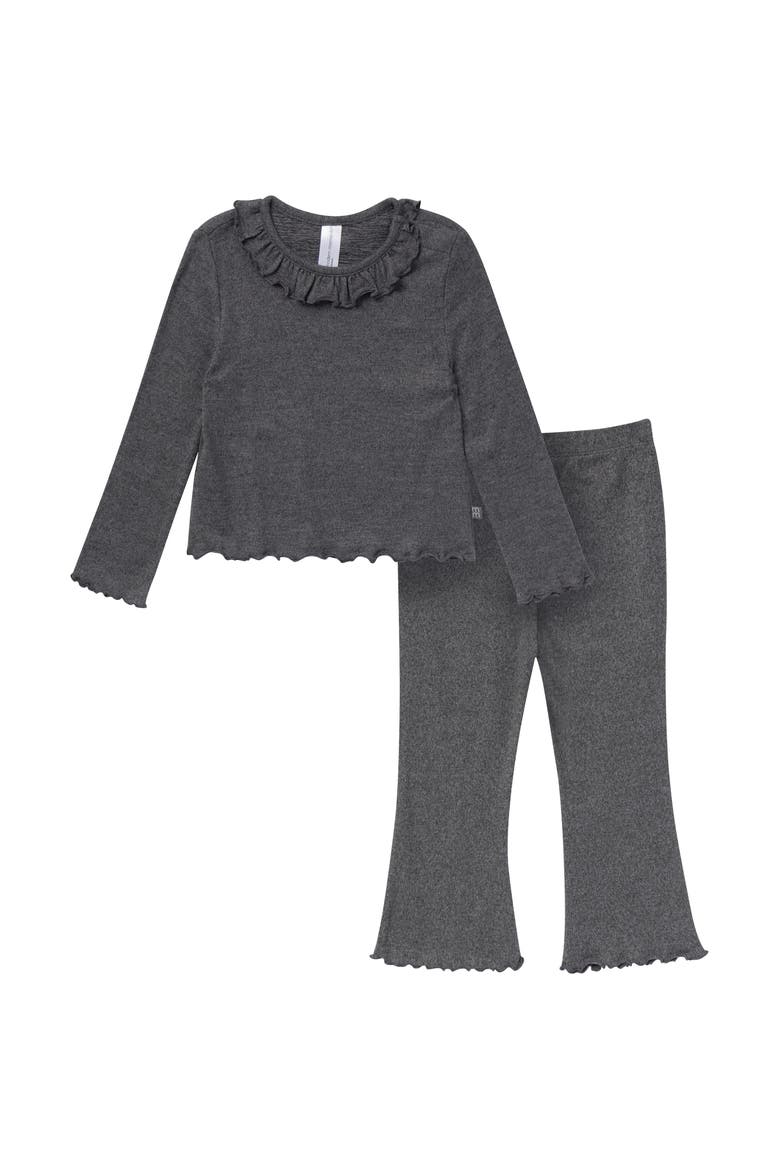 Ruffle Collar Top and Flare Pant Set, Alternate, color, Dark Gray