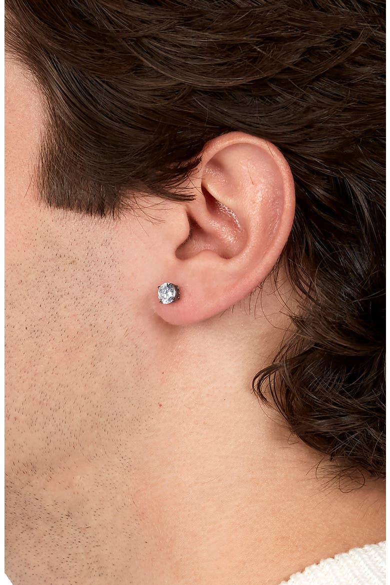 Men's Hoops & Cubic Zirconia Stud Earrings Set, Alternate, color, SILVER