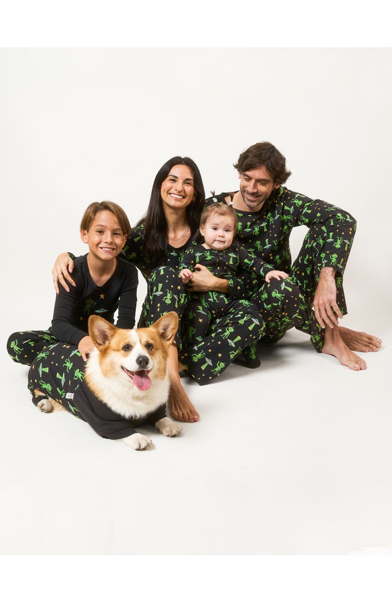 Leveret Two-Piece Cotton Halloween Matching Family Pajamas, Fun Prints, Alternate, color, Alien