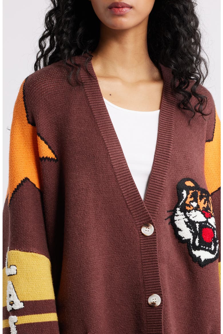 Go Get Em Tiger Collegiate Cardigan, Alternate, color, BROWN