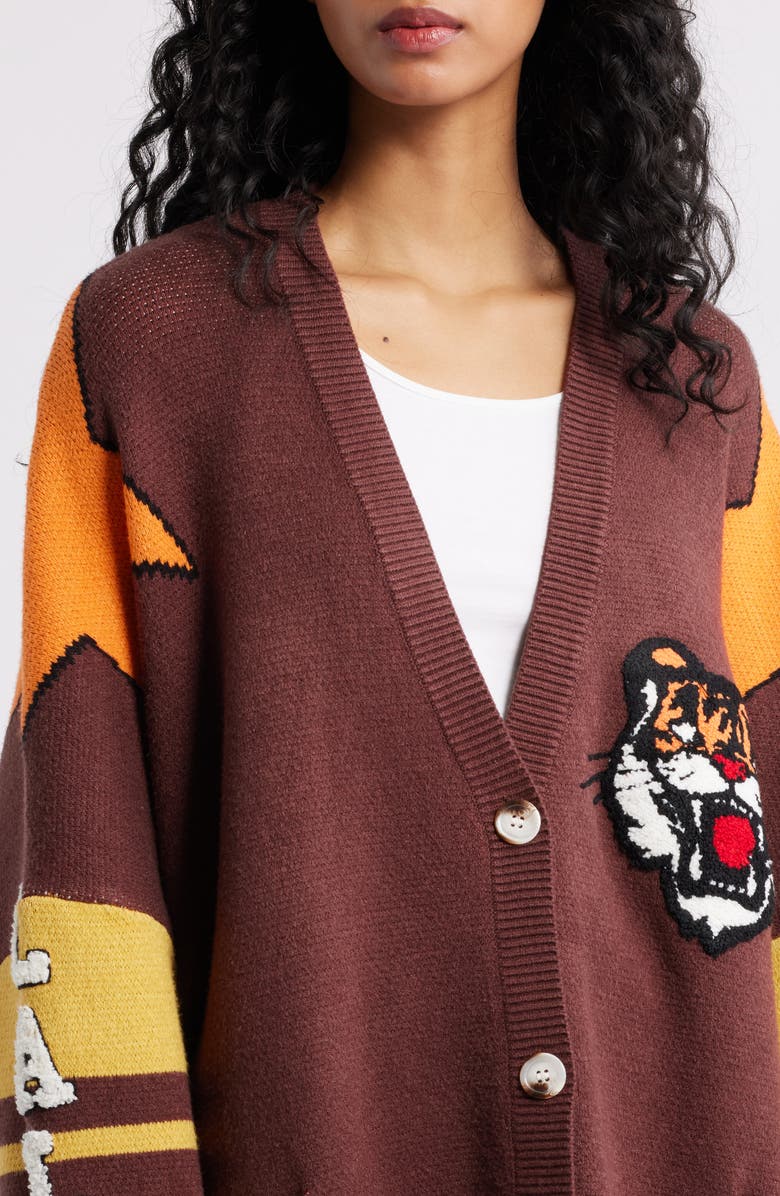 Dressed in Lala Go Get Em Tiger Collegiate Cardigan, Alternate, color, Brown