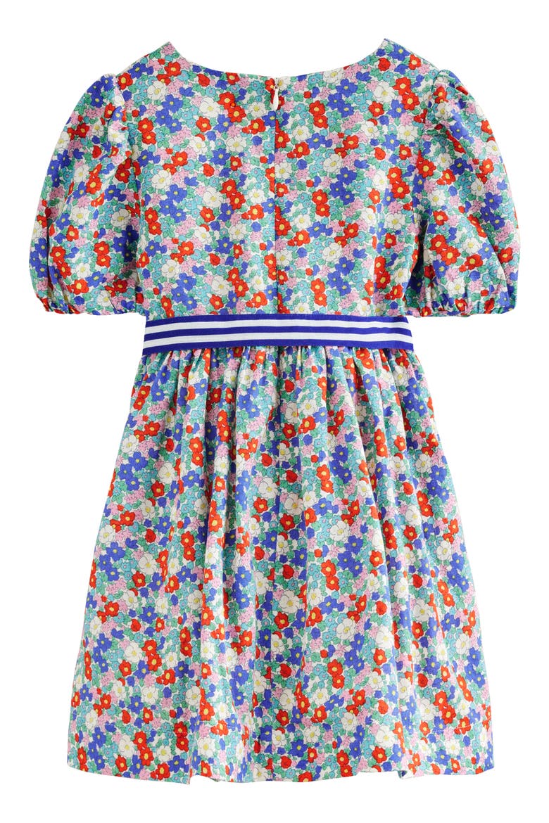 Kids' Floral Linen & Cotton Puff Sleeve Dress, Alternate, color, MULTI NAUTICAL FLORAL