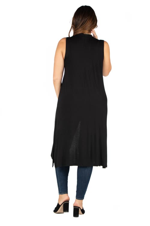 24seven Comfort Apparel Long Sleeveless Cardigan Vest In Black